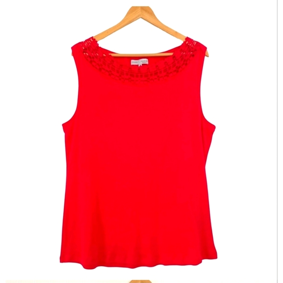 Hilliard & Hanson Women 1X Embroidered Cotton Tank - Picture 1 of 3